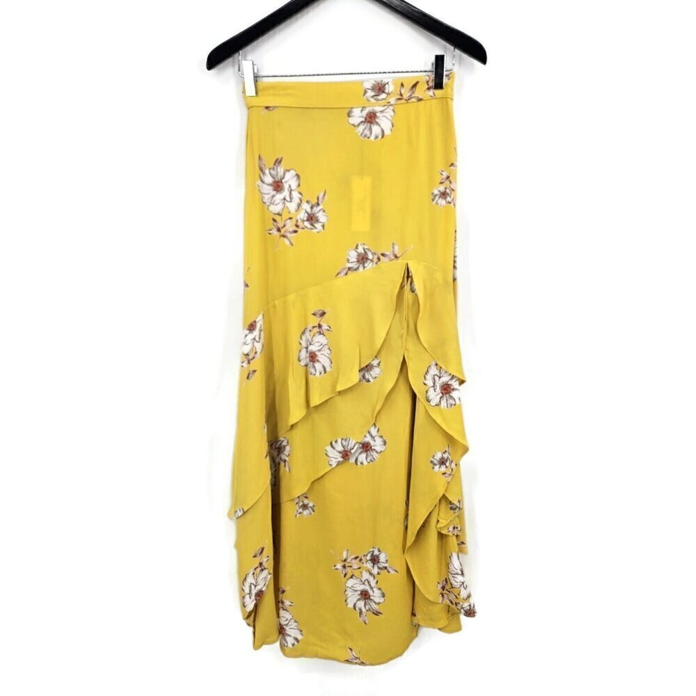 New Flynn Skye Marigolden Maxi Skirt Womens S Yellow White Floral Rayon Ruffles